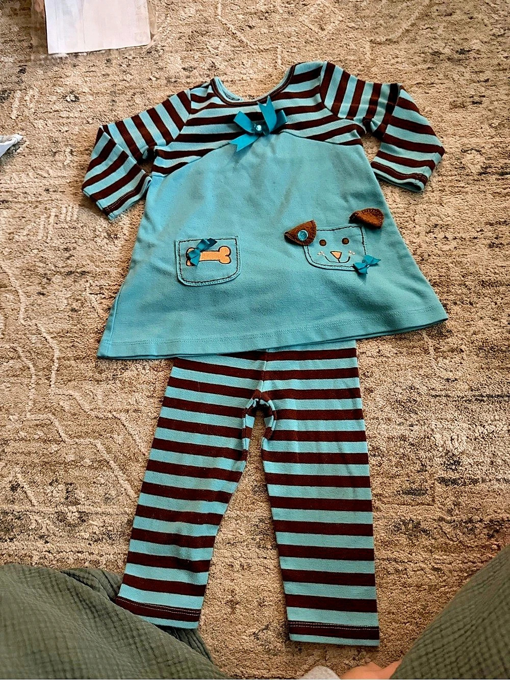 Rare Editions Toddler Girls Striped Dog Graphic Tunic and Leggings Set Blue & br